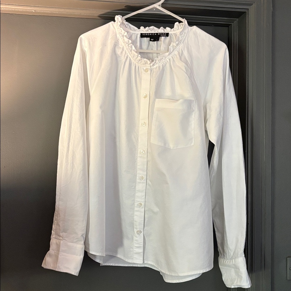 Veronica Beard Jeans White Ruffled Collar Shirt